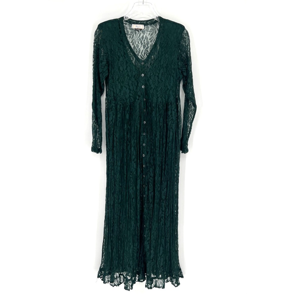Vtg Susans Dress Womens L Green Whimsigoth Lace Forest Fairy Grunge Maxi‎